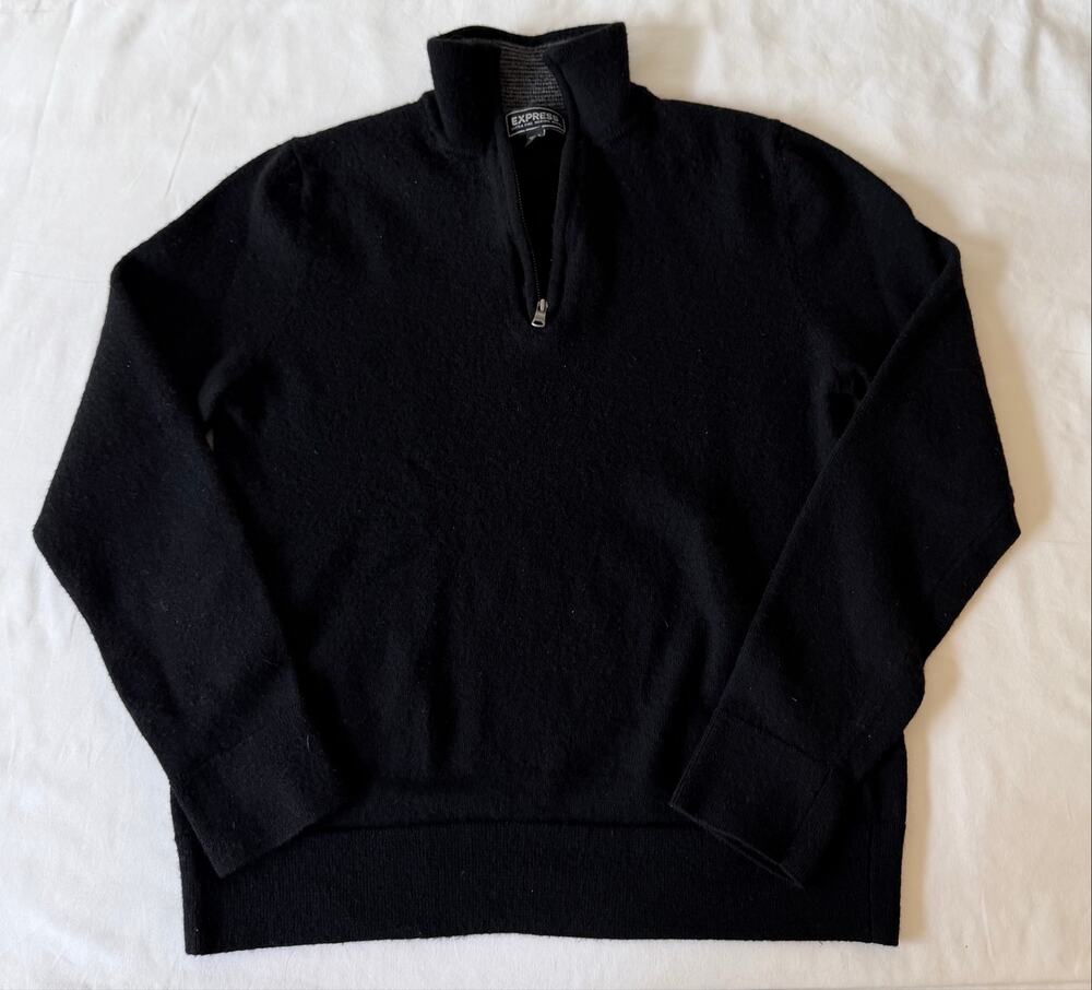 Express Extra Fine Merino Wool Black Quarter Zip Sweater Women’s Size Medium